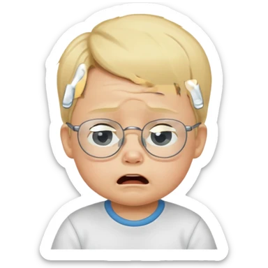 blond baby boy crying with glasses sticker