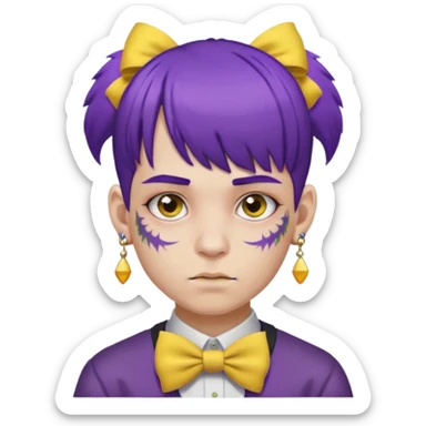 boy with bangs and purple hair and yellow hairbow and earrings and very heavy face tattoos sticker