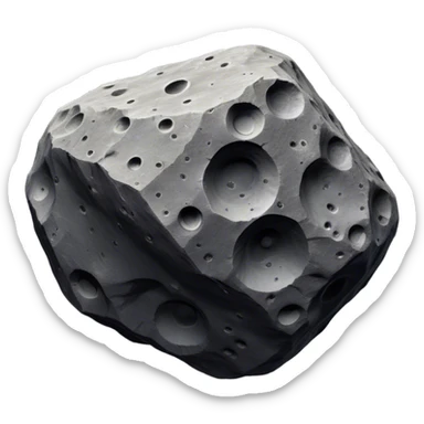  Cinematic Realistic Asteroid – A massive, irregularly shaped rock floating through the void, its cratered and pitted surface showing signs of ancient impacts. The harsh light from a nearby star reveals detailed textures and rugged, jagged edges. sticker
