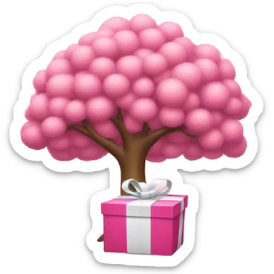 pink tree with white present sticker