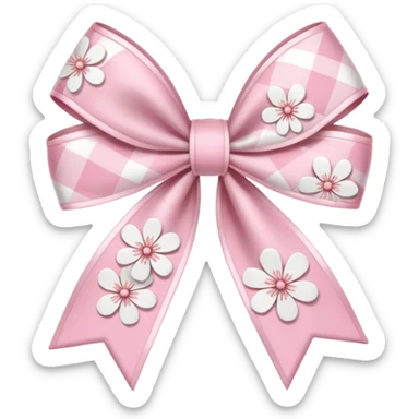 white sakura flower with a bow and plaid pattern petals sticker