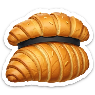 A croissant with a sole and a hat sticker