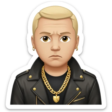 Russian 1990s gangster emoji, leather jacket, gold chain, serious face, cartoon style sticker