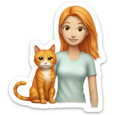 orange cat with girl  sticker