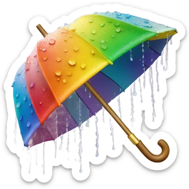 Rainbow umbrella made of flowers with dew drops dripping off and a large handle  sticker