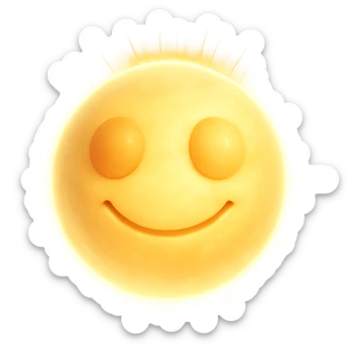 Make the ball glow with a radiant, angelic light effect, ethereal and divine with a warm, gentle smile. Remove any background. Keep the 3D emoji style. sticker