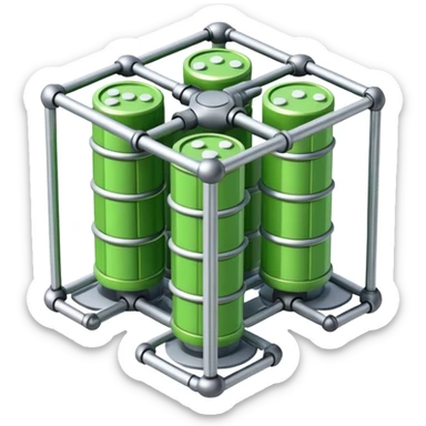 A bundle of uranium fuel rods used in a nuclear reactor, with a metallic structure and cylindrical rods, arranged in a hexagonal grid, futuristic and industrial style sticker