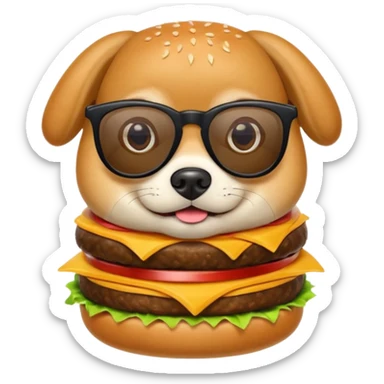 una hamburguesa o perro caliente con gafas y animado sticker