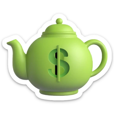 a teapot shaped like a dollar sign, creative and playful sticker