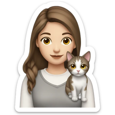 girl with brown hair with 2 cats gray and white sticker