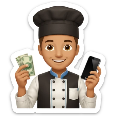 chef holding money and phone sticker