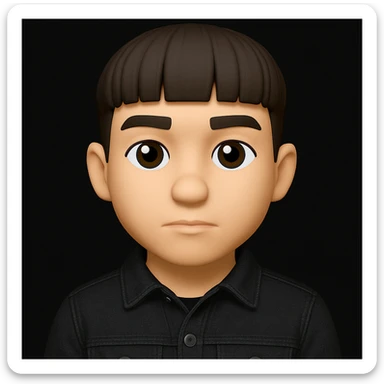 Re-dress the young man in the image wearing a black denim jacket. Keep the skin color unchanged. The original style is 3D Emoji, but since 3D Emoji style does not support editing, please create the edit in a general style that respects the 3D Emoji look and feel. sticker