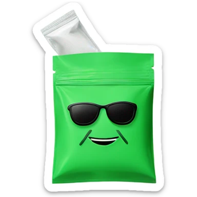 green nicotine pouch with a smile and shades sticker