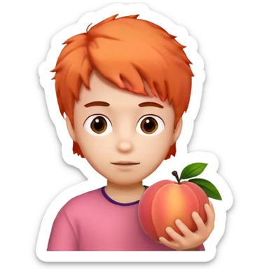 boy with peach sticker