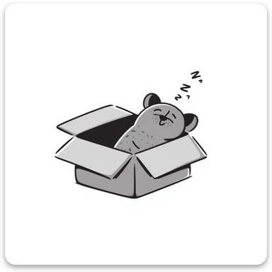emoji of sleeping box, box is brown colored, open and empty, with a tiny Zzz bubble sticker