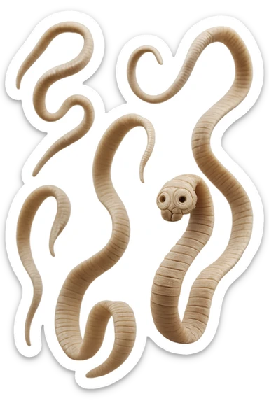 PARASSITI COME LA TENIA FLUTTUANO IN ARIA, iperrealistico 4k sticker