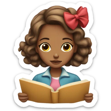 Girl with bows in her hair reading a book sticker