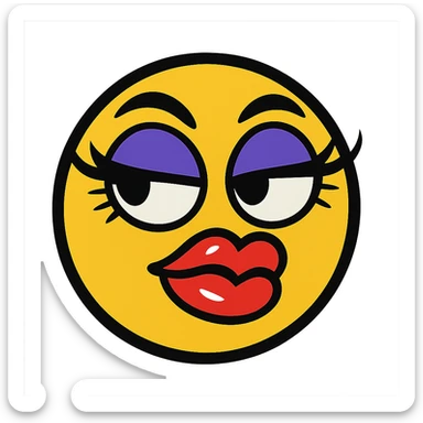 sassy yellow emoji face with long curled eyelashes, thick glossy lips, smirking expression, dramatic eyeshadow, side-eye look, bratty attitude, vibrant toon style sticker