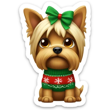 Yorkshire dog with a small bow on the head wearing chistmas sweater  sticker