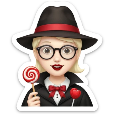 Vampire with lollipop, hat and glasses sticker