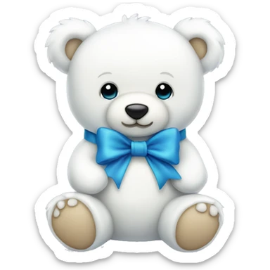 Cute white teddy bear with bow blue sticker