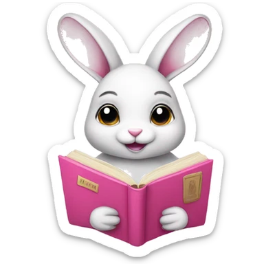 bunny with pink book sticker