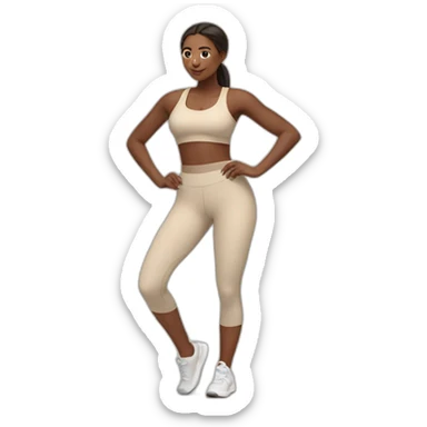Woman in beige leggings and crop top doing cardio sticker