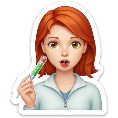 Redhead woman with thermometer in her mouth sticker