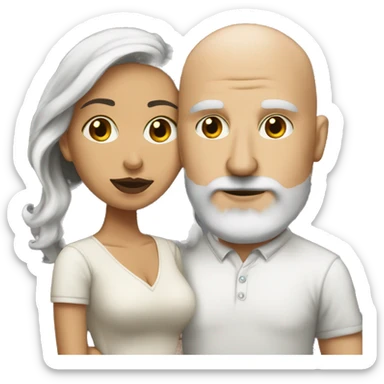 White (bald man) with (dark beard) kissing short (Mexican woman) with (long dark wavy hair) sticker