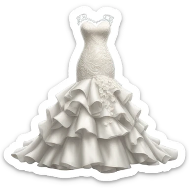Hyper Realistic ornate Wedding dress displays fish tail with frills sticker