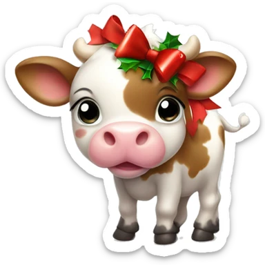cute baby cow bith a christmas bow sticker