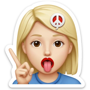 Peace sign in front of mouth with tongue sticking out  sticker