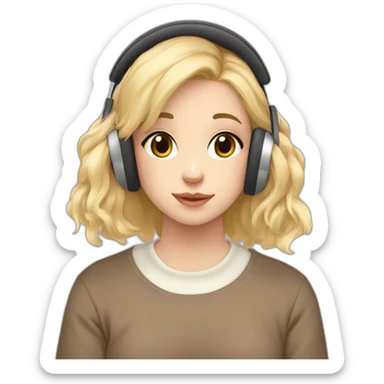 Lo-fi girl studing; headphones, teddy bear jumper, blonde hair sticker