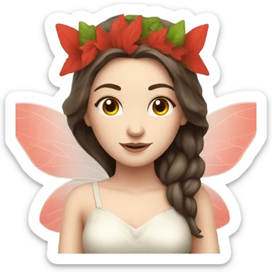 Pale skin, brunette fairy woman with red wings full body wearing leafs sticker