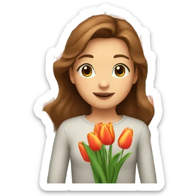 Girl with brown hair take a tulips sticker