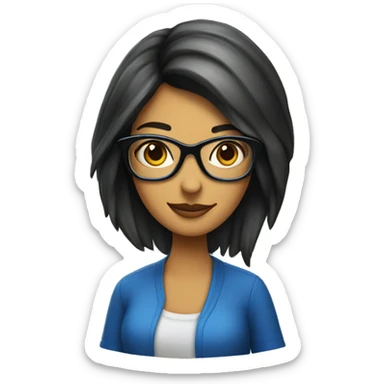 chica morena con ojos azules y gafas llevando un libro sticker