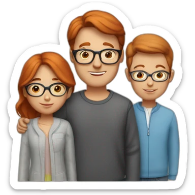 their family consists of 3 people - a mother with red hair, a father with brown hair on the sides and a small bald spot in the center, a 12-year-old boy with brown hair in glasses sticker
