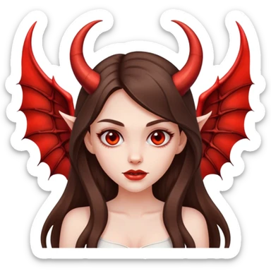 beautiful pale brunette girl with long hair with devil horns and devil wings sticker