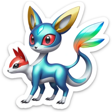 Shiny Colorful Futuristic Vernid-Trico-Meloetta-Latias-Koraidon-Peppercat-Protogen-Pokémon-Digimon-Fakémon-fusion-hybrid-creature sticker