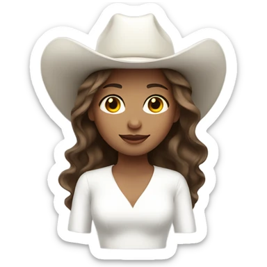 Bride with brown hair and light skin in a white cowboy hat sticker