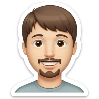  white male, short medium brown colored hair with bangs and goatee, nose and lip piercing,  smiling with mouth closed sticker