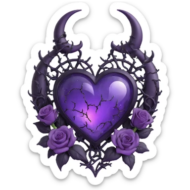gothic heart purple glass crescent moon black roses devil horns glowing tips stardust lightning rain cracked glass sticker