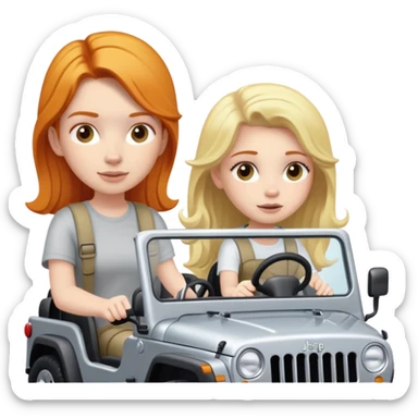 Ginger girl driving silver jeep with blonde girl passenger  sticker