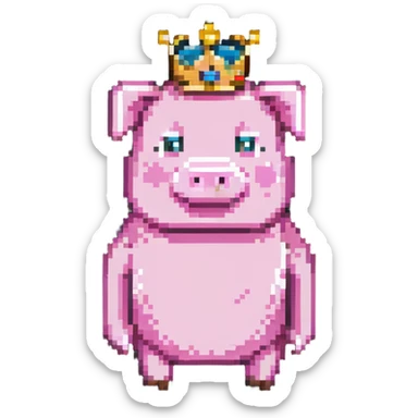 minecraft pig full body pink blocky animal with square head wearing a crown sticker