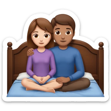 A brown-haired girl and a brown-haired man. They are both on a bed. The girl is sitting on the man.she is sitting on a man . they are in a sex position sticker