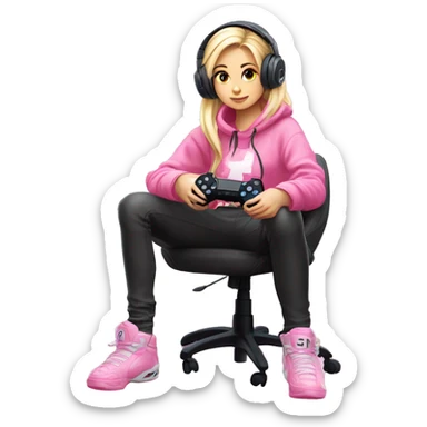 GAMER GIRL sitting next to a PINK gaming PlayStation PINK GIRLY gaming setup LIGHTPINK white blond Girl  sticker
