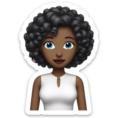 Woman with white skin, curly black hair, blue eyes, thin pink lips sticker