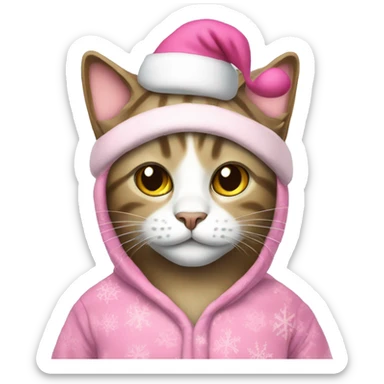Cat wearing a pink santa hat and pajamas  sticker
