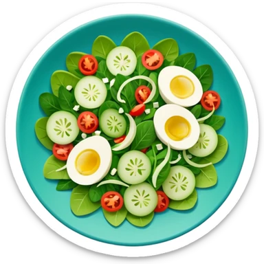 Salad community avatar in clean style illustration. Classic salads like Olivier, Greek or Tashkent, vibrant greens and colorful ingredients, simple shapes, flat design, high contrast, fresh and inviting. sticker