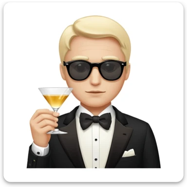 emoji de cantor de música clássica com vibe old money, Nova York, Hamptons, usando smoking, expressão elegante, fundo luxuoso sticker